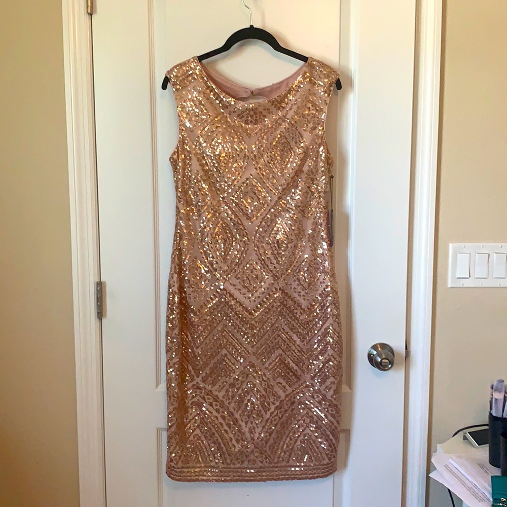 Vince Camuto sequin rose gold dress